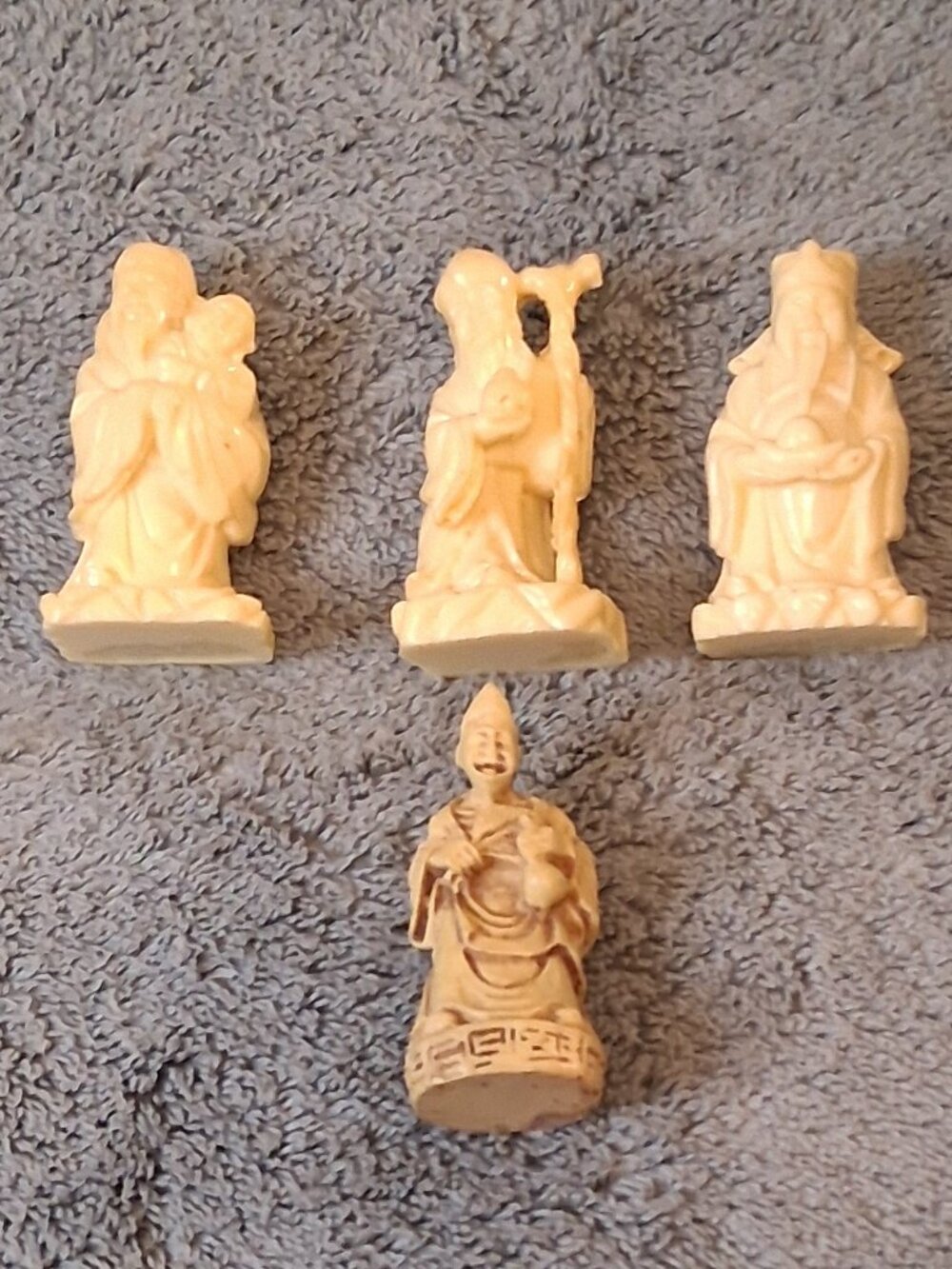 Vintage Faux Ivory Resin Chinese Statues Fu Lu Shou Sanxing Immortals Set of 4